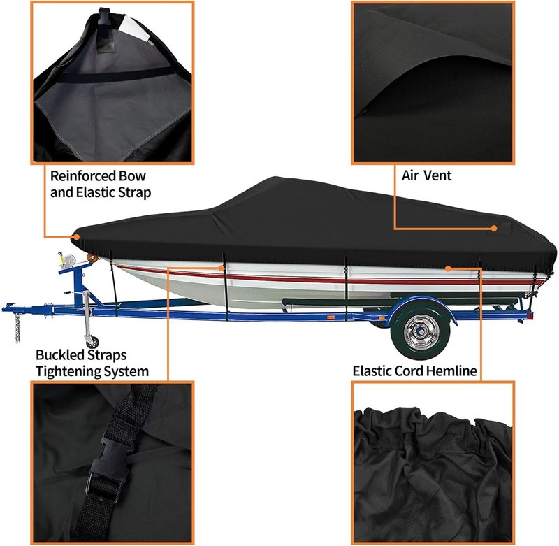 Trailerable Boat Cover - 16'-18.5' Waterproof Heavy Duty for V-Hull, Fishing & Utility Boats | 800D Fabric, 94" Wide