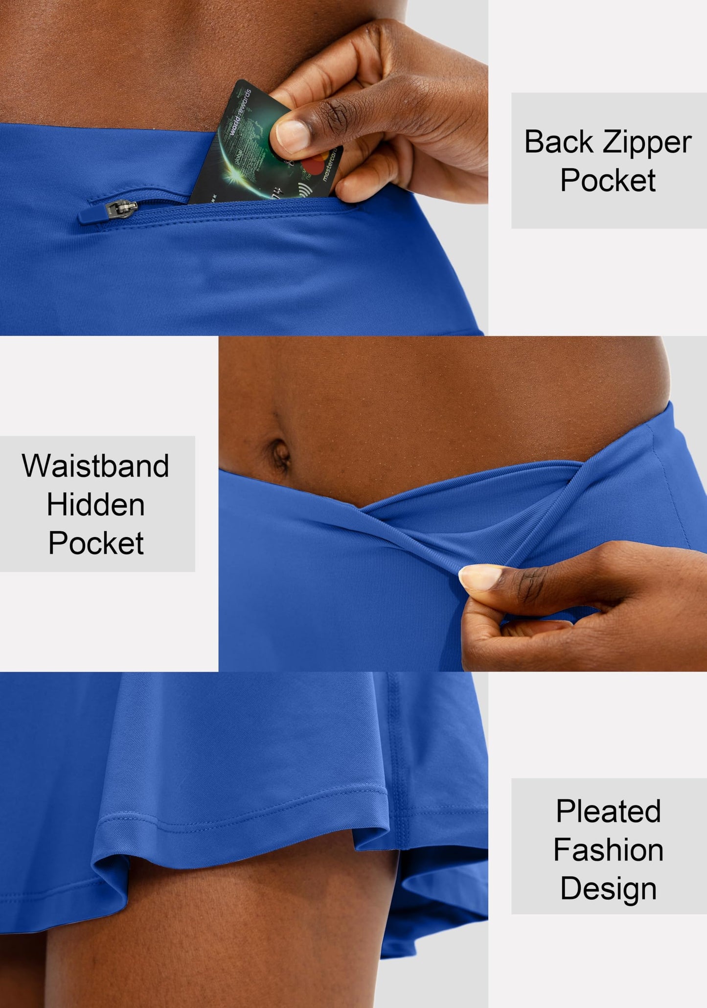SANTINY Pleated Tennis Skirt with 4 Pockets_Royal Blue_M