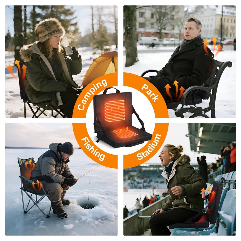 Portable Heated Seat Cushion 10000mAh Heated Stadium Seat Cushion Foldable Heated Seat Pad 3-Level Adjustable Temperature USB Powered and Lightweight for Outdoor Camping (Power Bank Included)