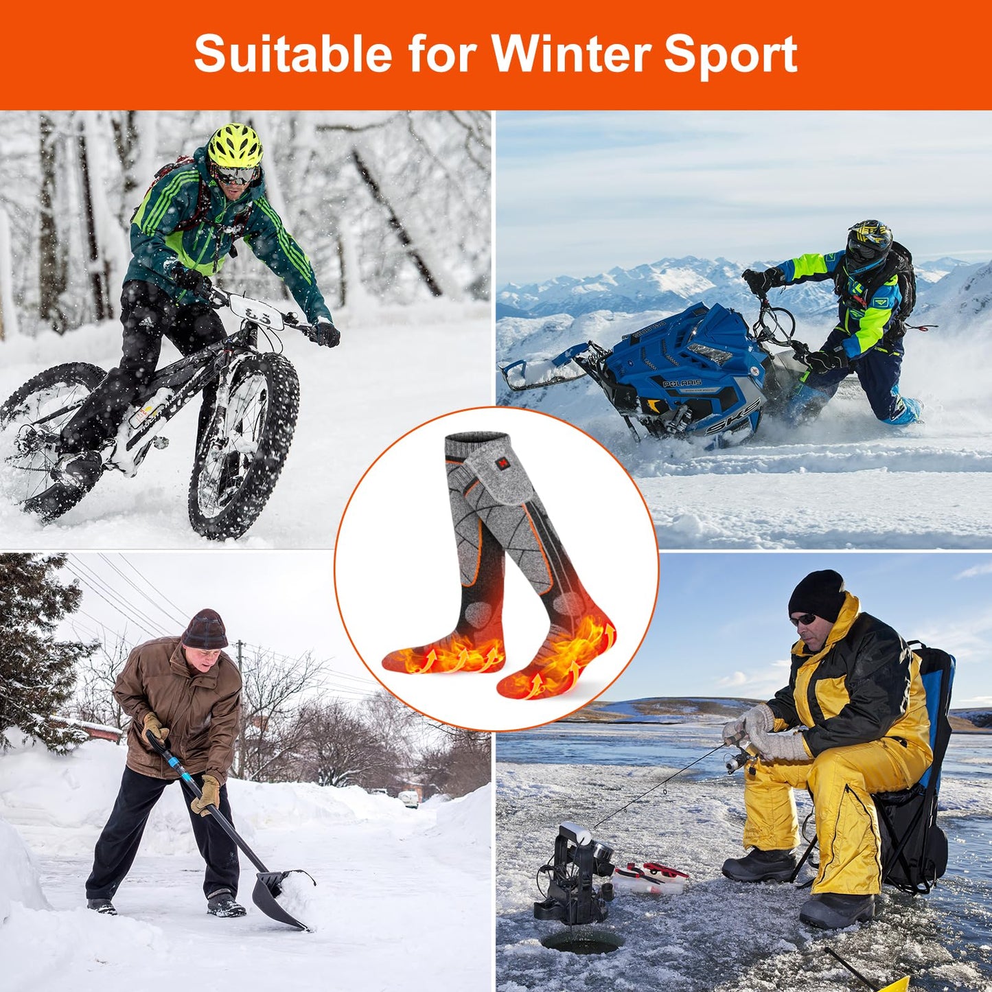 EIHBIEA Heated Socks, 5V 6000mAh Rechargeable Heated Socks for Men & Women, Electric Socks with 3 Heating Levels for Winter, Skiing, Hunting, Camping, Hiking, Cycling, Outdoor Work