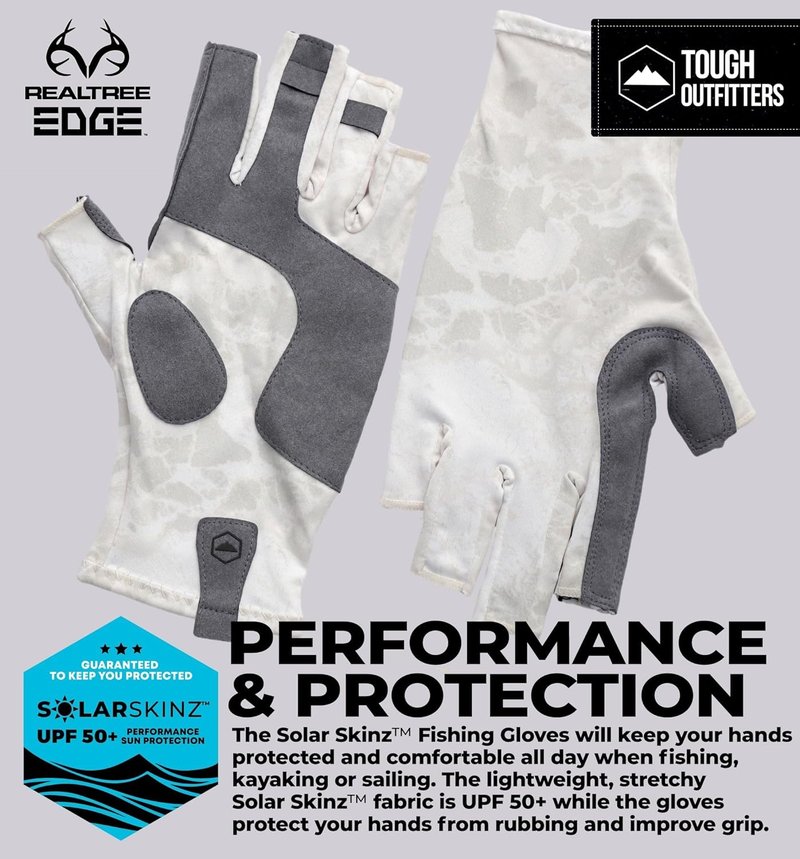 Fingerless Fishing Gloves - UPF 50+ UV Protection | Reinforced Grip for Kayaking & Rowing - White