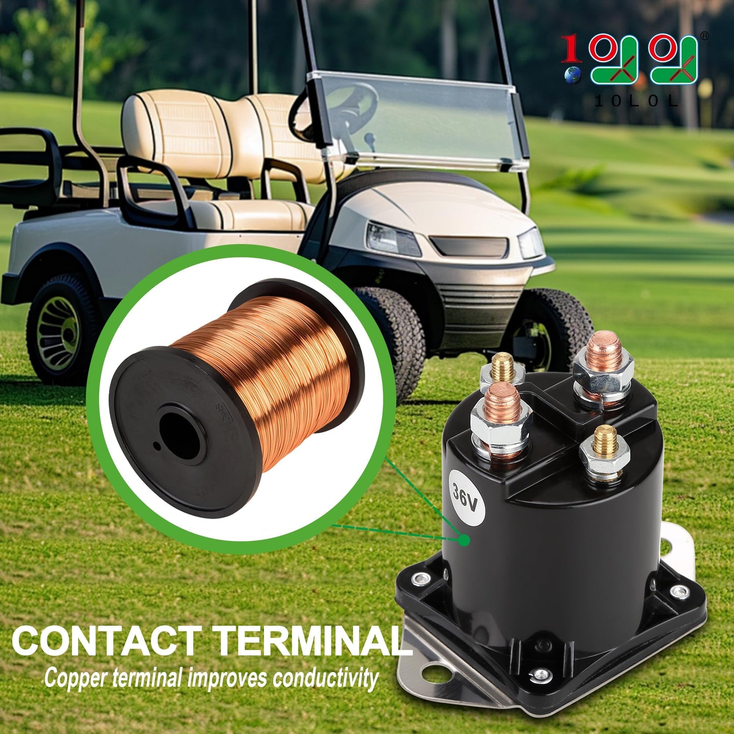 10L0L Golf Cart 36V Solenoid for Club Car DS 1976-1998, 4 Terminal Electric Solenoid Replacement OEM 8016 1113