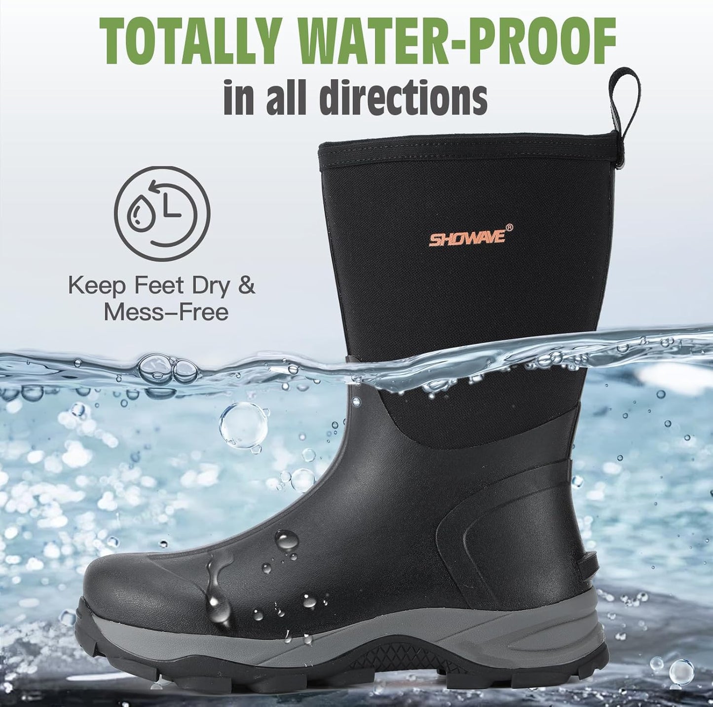 Men's Waterproof Insulated Mid Calf Rubber Work Boots - Outdoor Gardening | Durable & Comfortable