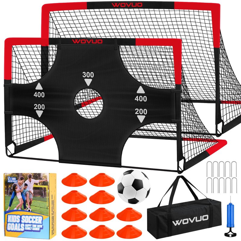Soccer Goals for Backyard Set of 2, 6x4 ft Portable Soccer Goal Training Equipment with Soccer Target, Ball, Cones, Soccer Net for Age 3-5 6-8 8-12 10-12-14 Outdoor Sports Games Gift