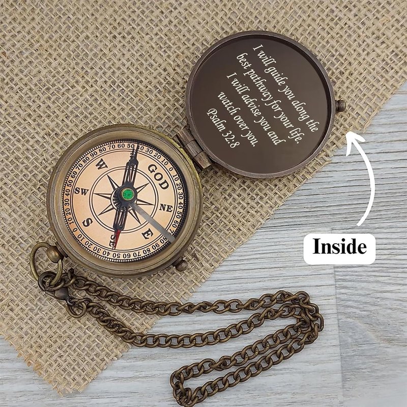 God's Path Compass - Engraved Working Handmade Antique Compass with Scripture - Religious, Christian, Catholic, Christening, First Communion, Confirmation Gifts for Teenage Boys and Men