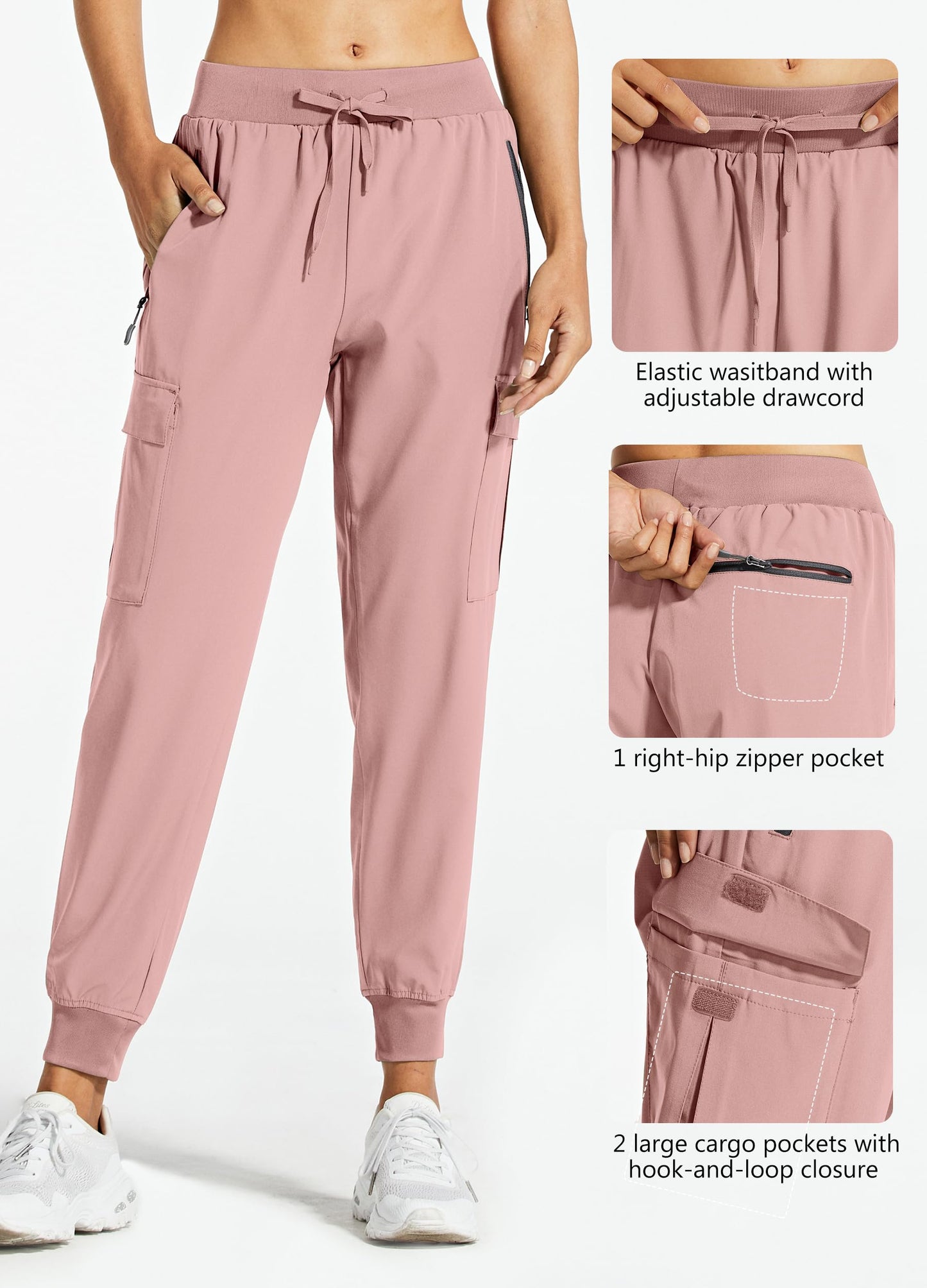Libin Women's Cargo Joggers Lightweight Quick Dry Hiking Pants Athletic Lounge Casual Travel, Light Pink S
