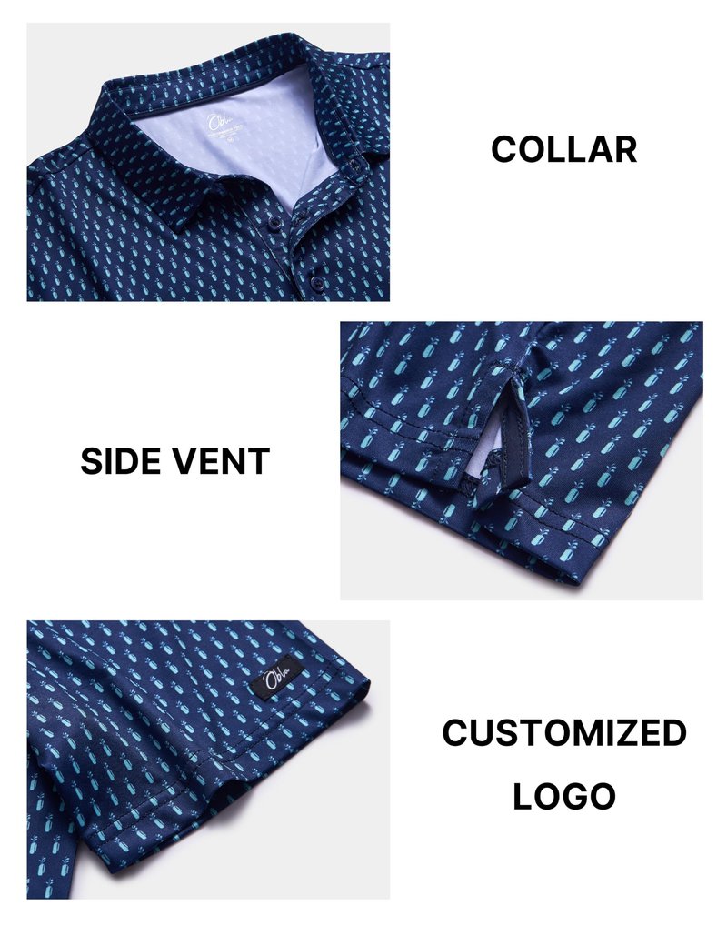 Obla Mens Golf Polo Shirts Short Sleeve Dry Fit Performance Moisture Wicking Casual Print Collared Golf Shirts for Men (Blue Golf Bag_M)