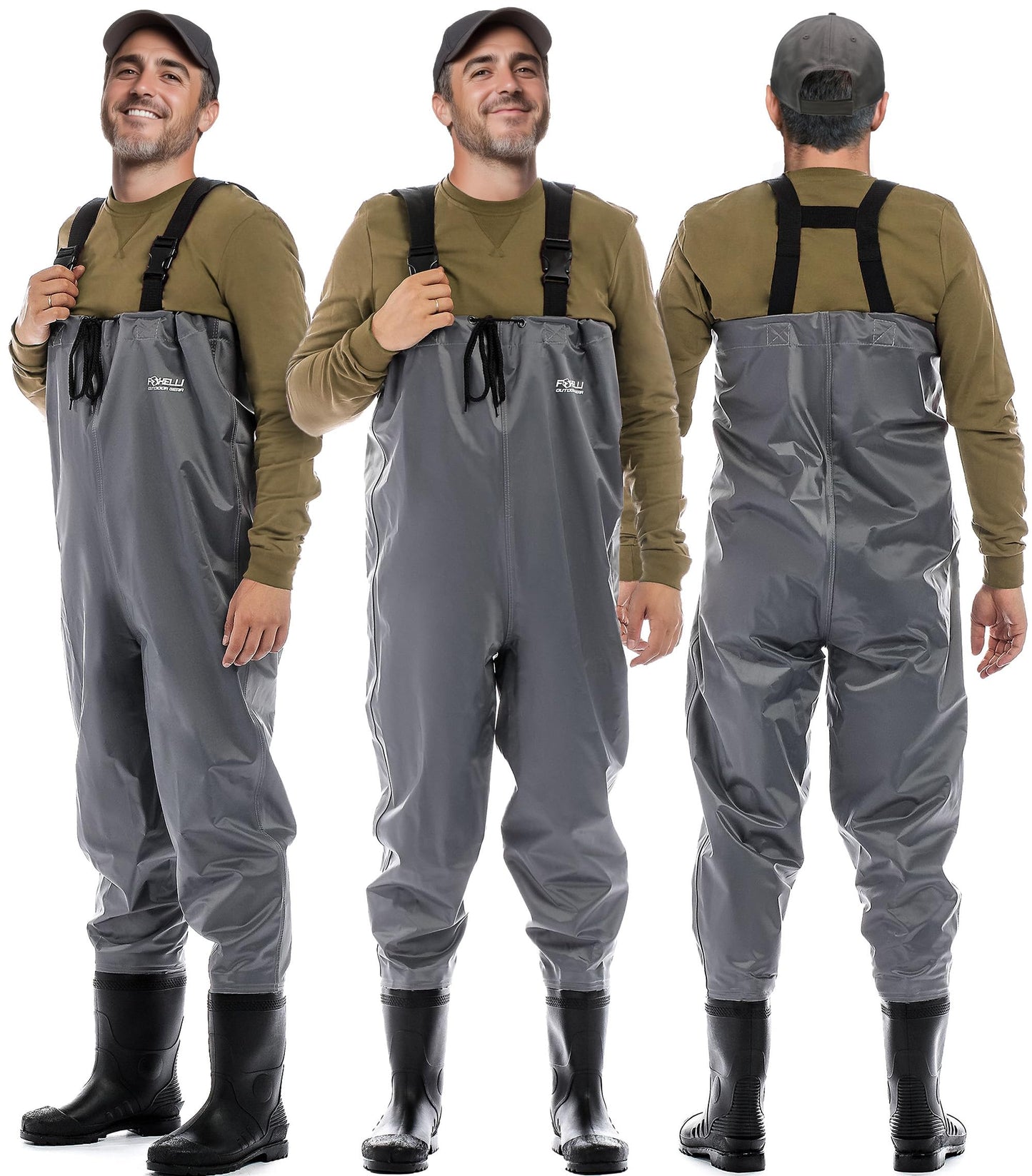 Foxelli Chest Waders - 2-ply Nylon/PVC Waterproof Lightweight Fishing Waders for Men & Women with Boots