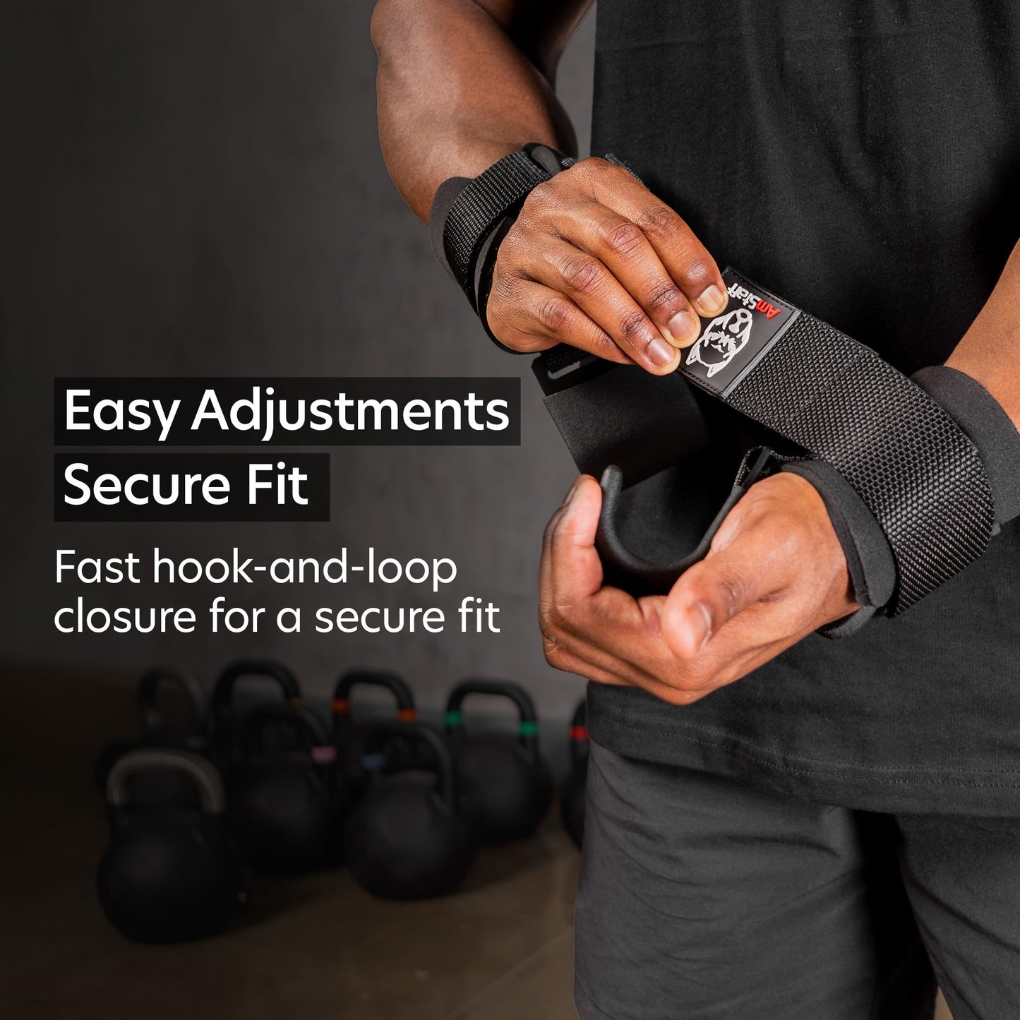 AmStaff Fitness Weight Lifting Hooks (Pair) - Gym Wrist Straps with Steel Hooks for Weightlifting, Pull-Ups, Deadlifts, Strength Training, and Fitness Workouts - Adjustable Neoprene Wrist Support