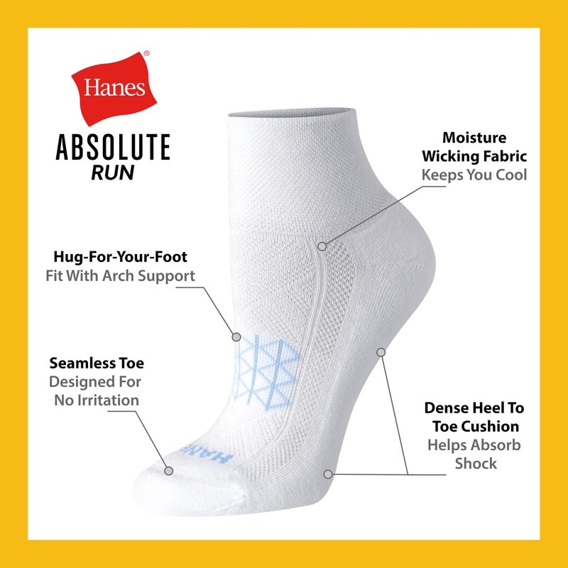 Hanes Women's Running Ankle Socks, Absolute Run Socks for Women, Breathable Mesh, Seamless Toe, 4-Pack