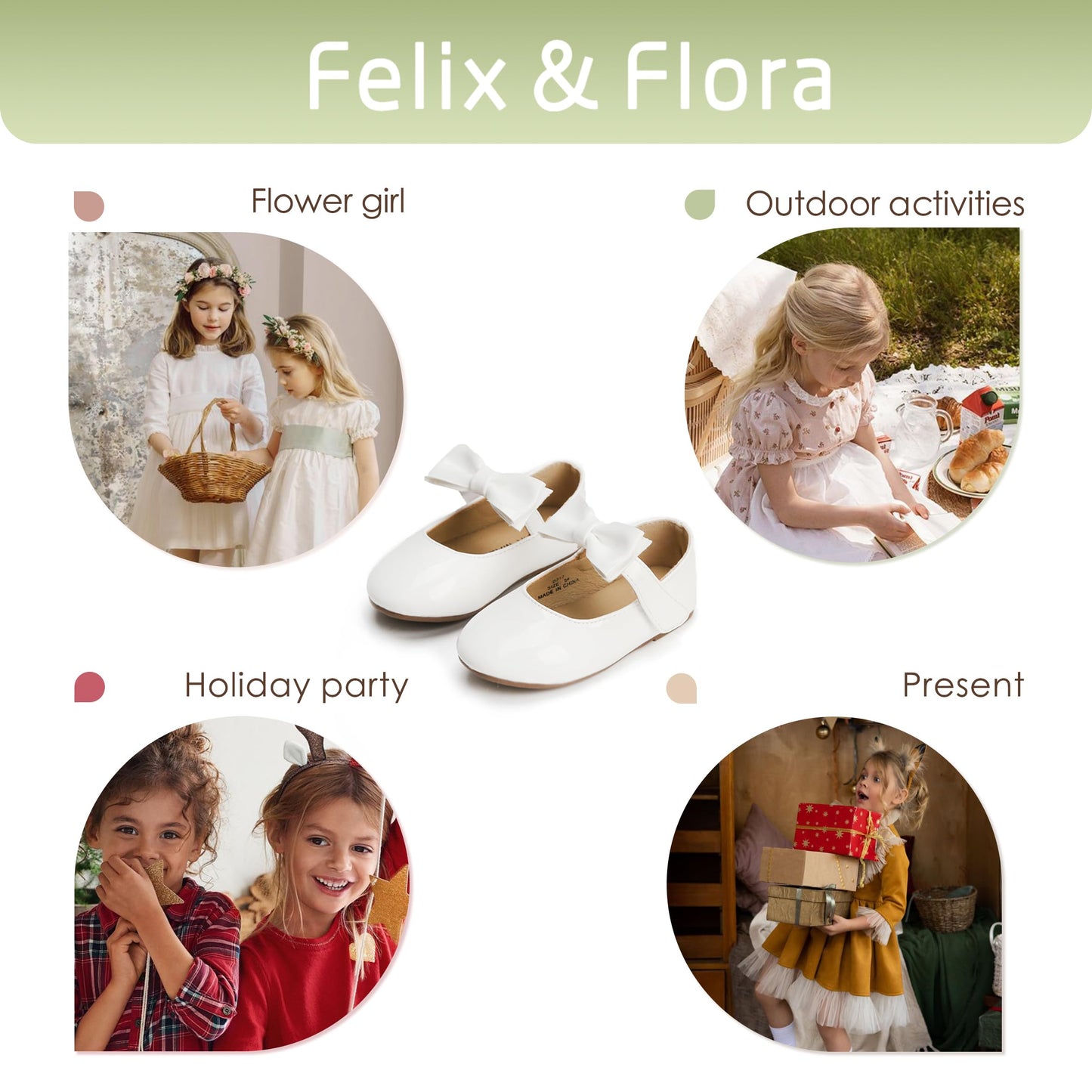 Felix & Flora Girls Dress Shoes - Mary Jane Ballet Flats Party Wedding School Size 8 Toddler