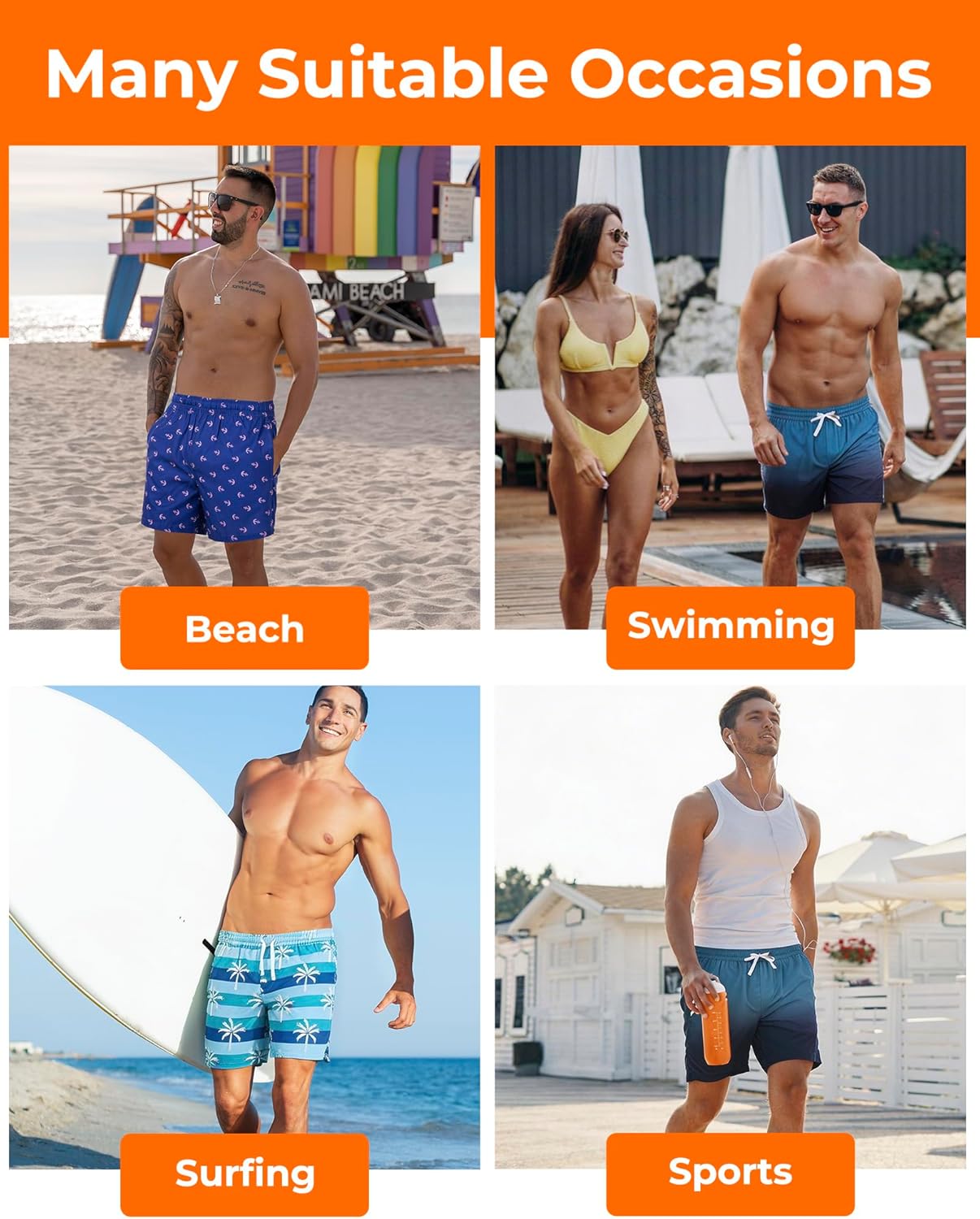 Men's Swim Trunks - 2-in-1 Quick Dry Board Shorts with Pockets | Compression Liner Bathing Suit