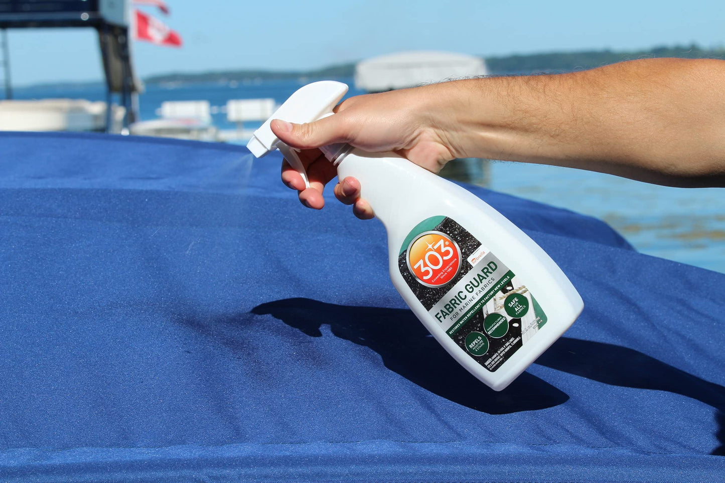 303 Products Marine Fabric Guard, Water Repellent Fabric Protector for Boat Covers, Canvas & Marine Fabrics – Restores Water & Stain Resistance, Safe for All Fabrics, 32 oz