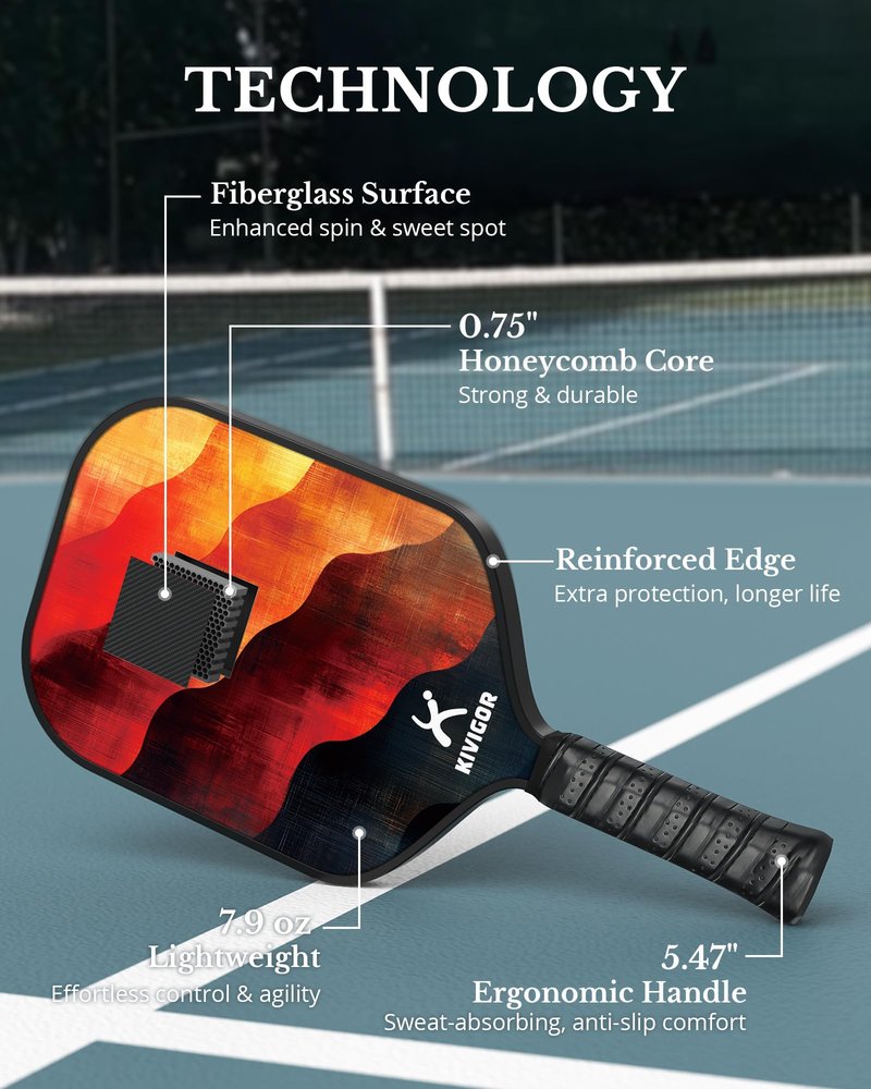 KIVIGOR Pickleball Paddles Set of 2, Fiberglass Surface, Polypropylene Honeycomb Core,Lightweight Rackets Pickle Ball Paddle Set 2 Pack Outdoor Pickleball Gifts for Men Women Adults,P6