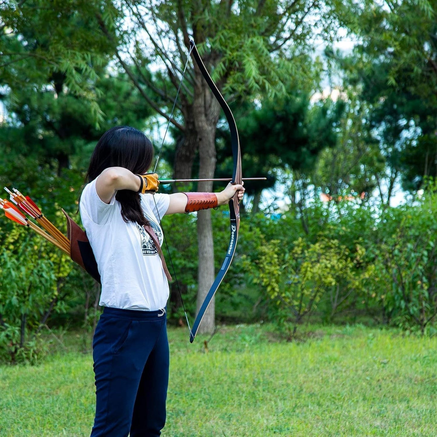 Deerseeker Outdoor Archery 54" Traditional Bow Hunting Longbow with Bamboo Core Limbs Handmade Recurve Bow RH/LH for Targeting Practice Shooting Youth & Adults Bow Set (45lb, Right Hand)