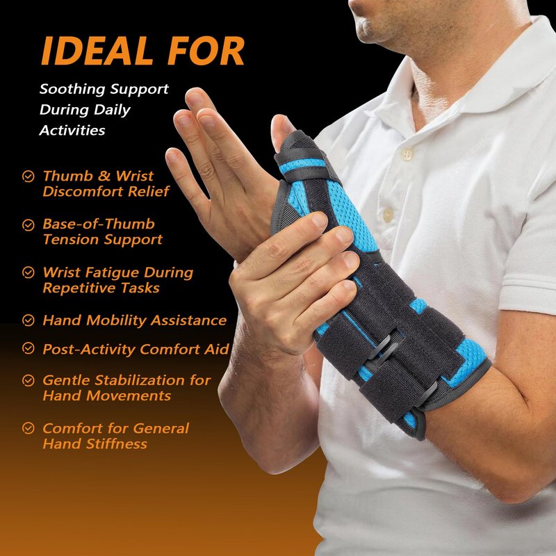 Thumb Spica Splint Brace - Left/Right Hand Wrist Support for Carpal Tunnel, De Quervain's, Arthritis Pain Relief & Sprains - Adjustable Stabilizer with Aluminum Splint for Women Men, Right, M