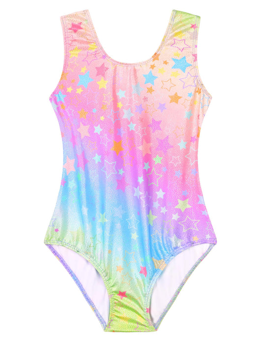 Domusgo Gymnastics Leotards for Girls 6-7 Years Old Rainbow Pentagram Sparkly One Piece Tumbling Outfits