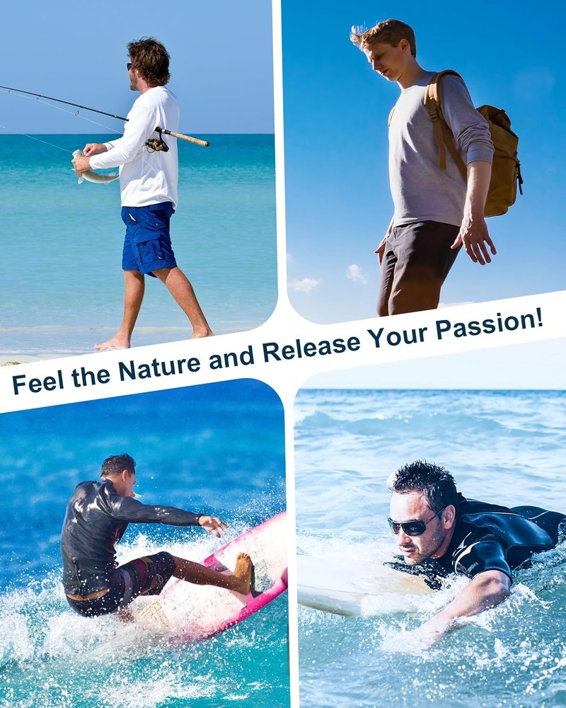 UPF 50+ Men's Long Sleeve Swim Shirt - Sun Protection Rash Guard for Fishing, Beach & Hiking