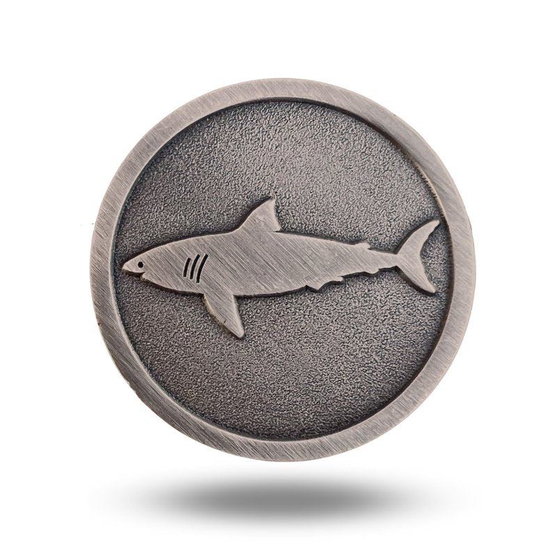 Full Metal Markers Shark Unique Magnetic Metal Golf Ball Marker Accessory with Hat Clip for Men and Women (2 Ball Markers + 1 Hat Clip)