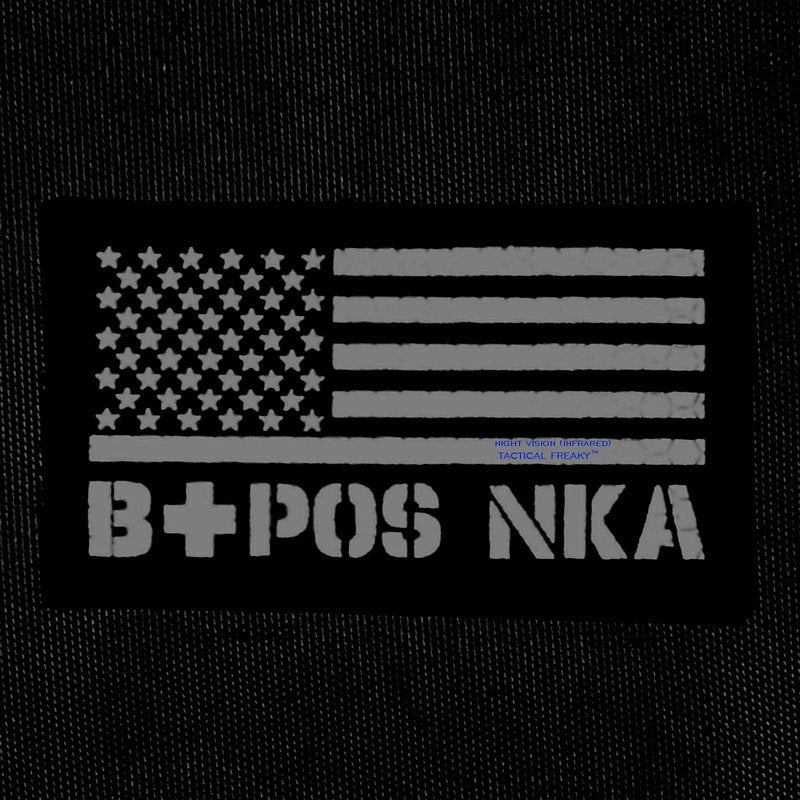 IR USA Flag BPOS B+ Blood Type NKA NKDA Infrared Tactical Morale Fastener Patch (Multicam)