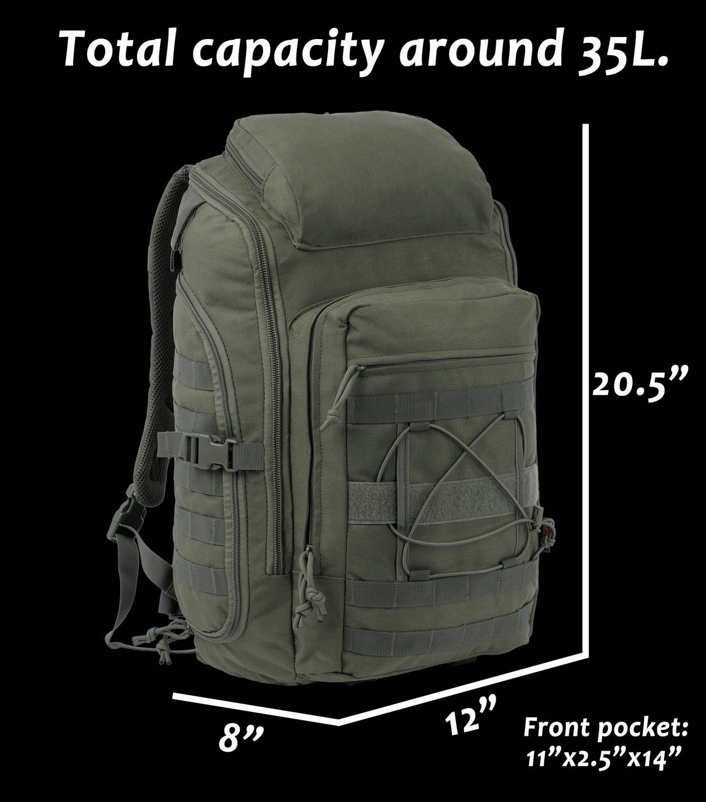 XMILPAX 35L Tactical Backpack Military Rucksack MOLLE Quick-Access Flap EDC Pack for Hiking Camping Travel Work Bugout Emergency