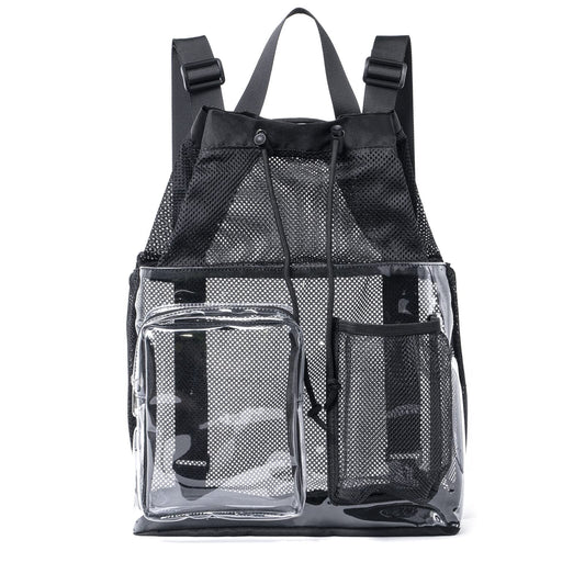 Mildbeer Clear Mesh Backpack for Beach Swimming Gym Travel, Drawstring Mesh Bag for Sports, Camping, Transparent Backpack with Wet and Dry Separation