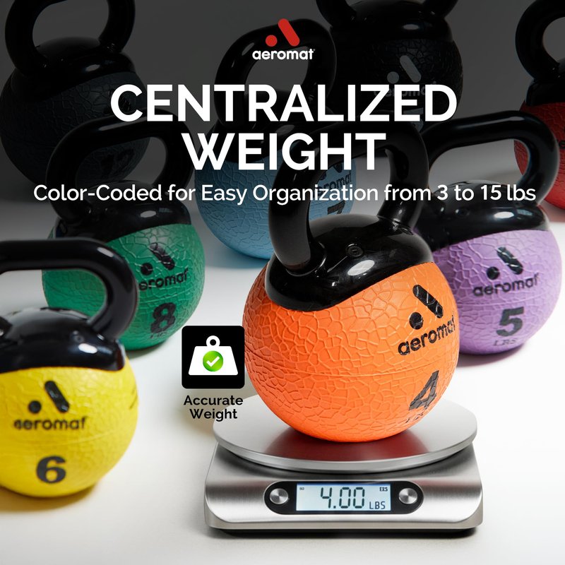 Aeromat Elite Mini Kettlebell Medicine Ball - 3lb Kettlebell Weight Balls for Exercise, 6" dia Weighted Exercise Ball, Strength Training Kettlebells, Kettlebell Workout Squat Weights, Red