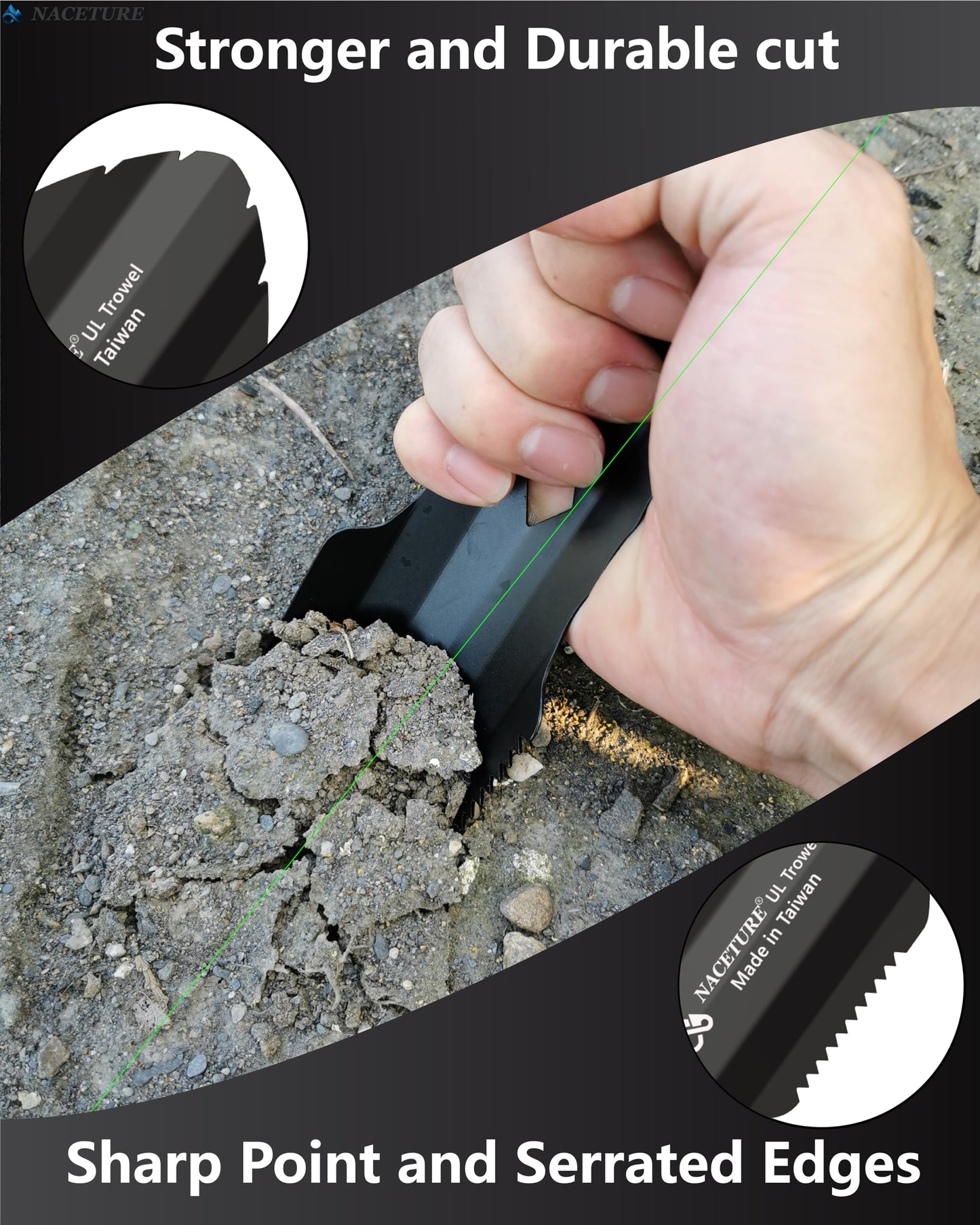 Ultralight Backpacking Trowel Aluminum Shovel Small Potty Multitool with Longer Handle Design Essential for Hiking, Camping and Survival Bags(Black 1 Pack)