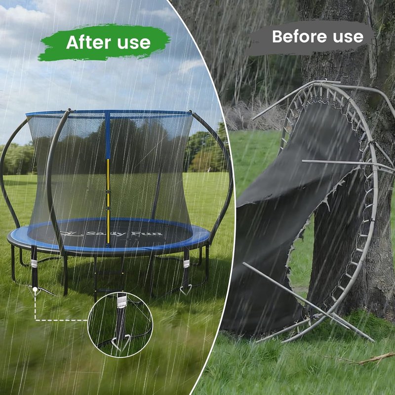 Heavy Duty Trampoline Anchor Kit - Spiral Ground Stakes with Straps & Tool | 4-Pack for Secure Trampoline, Tent, Canopy, Gazebo