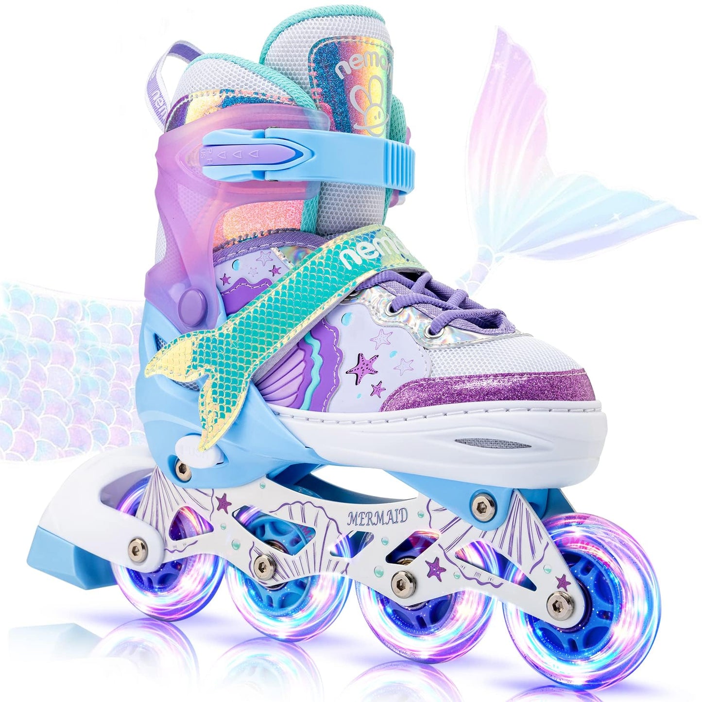 NEMONE Girls Adjustable Inline Skates Kids Light up Wheels Roller Skates Blades Indoor Outdoor for Childrens Beginner Youth Ages 4-6 5-8 6-12 8-12