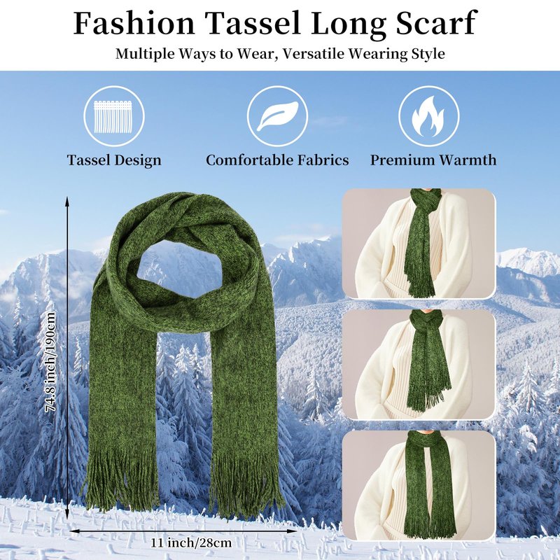 Winter Warm Beanie Hat Touchscreen Gloves Long Scarf Set for Women with Headband, Knit Cap Scarves with Tassel for Women