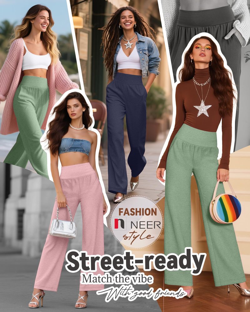 Neer 4 Pack Women's Wide Leg Yoga Pants High Waist Casual Sweatpants Loose Cozy Lounge Pajama Flowy Pants with Pockets(Black, Dark Blue, Turquoise, Pink,X-Large)