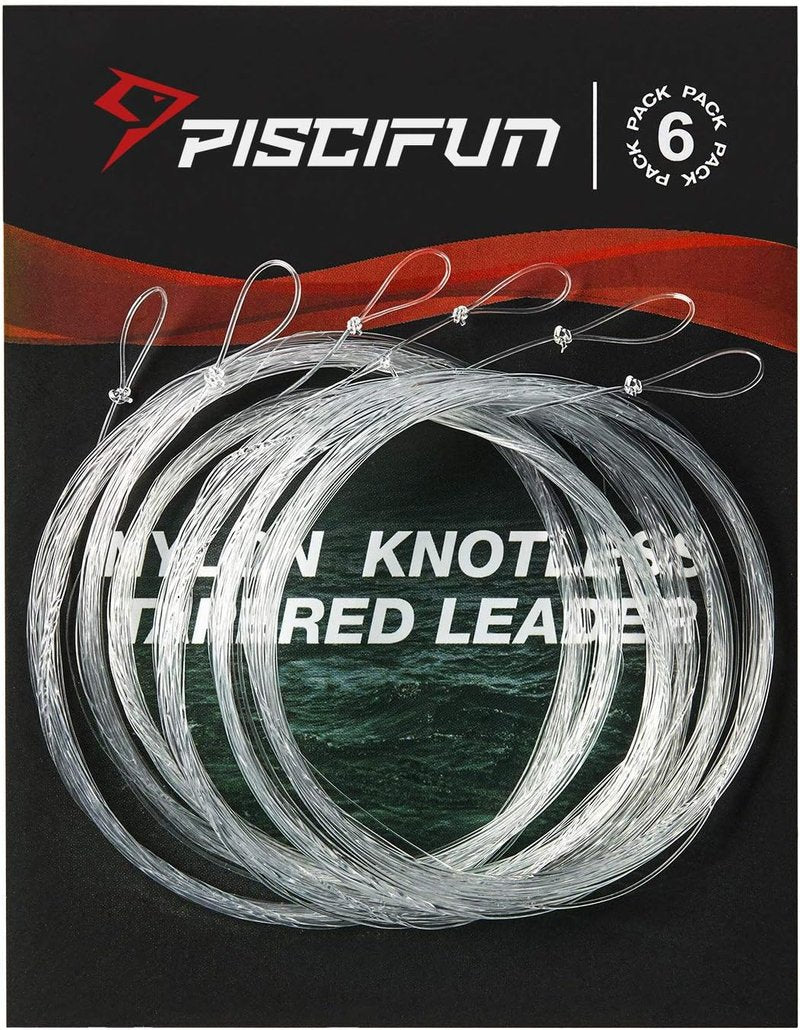 Piscifun Fly Fishing Leader - Tapered Nylon Line with Pre-Tied Loop | 6 Pack, 7.5FT to 12FT Options