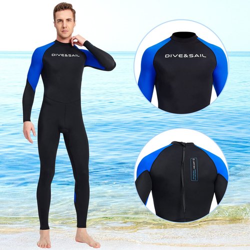 Men's Full Body Snorkeling Wetsuit Breathable Nylon UPF 50+ Rash Guard One Piece Swimsuit Long Sleeve Dive Skin Quick Dry Diving Surfing Suit Sporty Water Suit for Adult