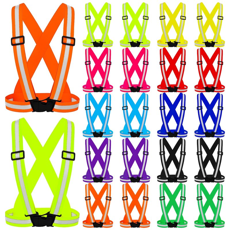 IANFAN 20 Pcs Reflective Vest Running Gear, High Visible Multicolor Adjustable Reflective Vest Elastic Bright Neon Lightweight Safety Straps for Men Women Night Walking Running Cycling Jogging