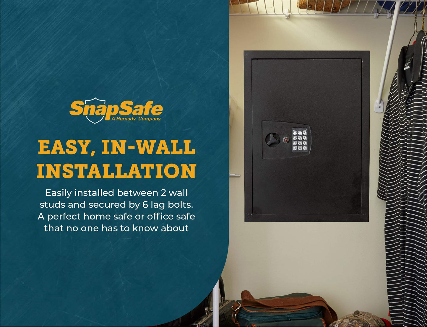 SnapSafe in Wall Gun Safe and Money Safe - Hidden Safe Provides Security for Your Firearms & Valuables, Keypad Entry - In Wall Safe Between Studs with Flush Mount, Ideal for Home, Office Black