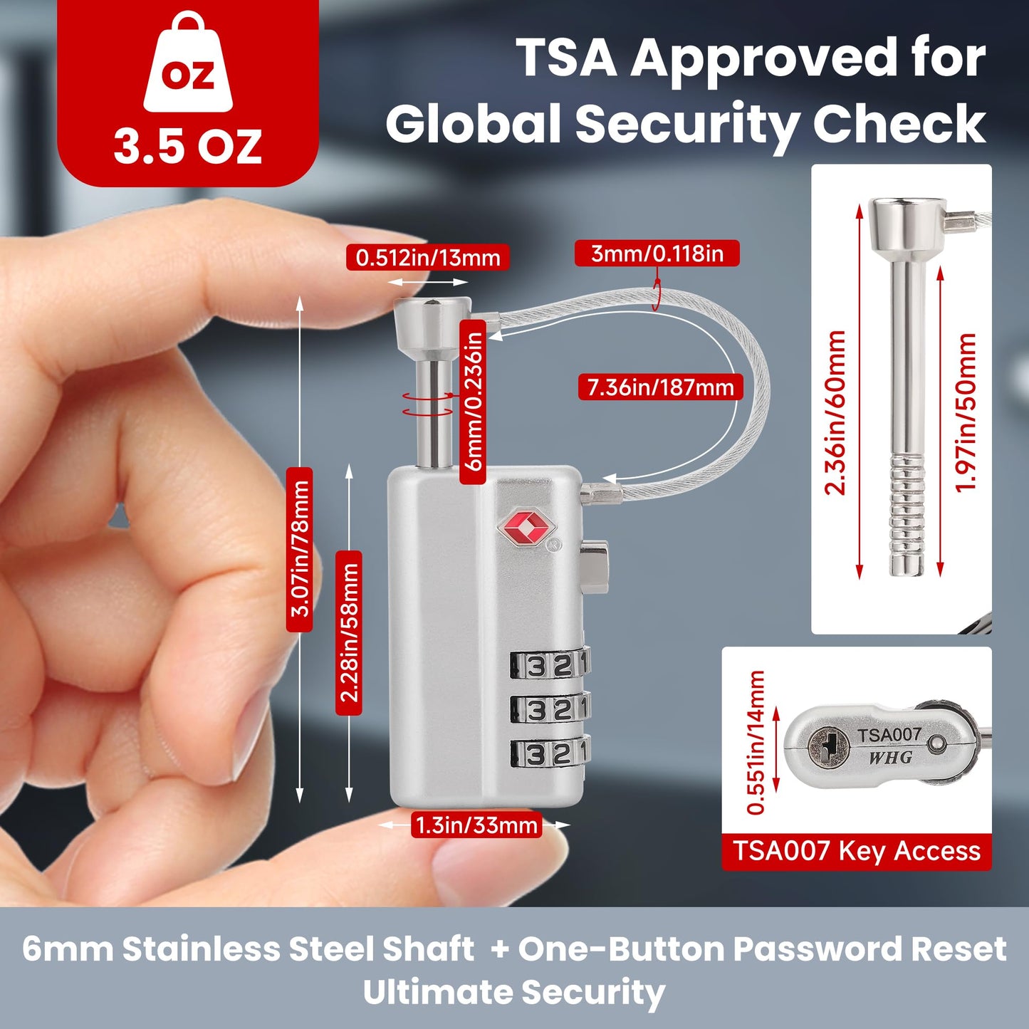 TOKCKYBL Professional Gun Case Lock TSA Approved – Heavy-Duty, Cut-Resistant & Child-Safe Security Padlock for Firearms, Pistols, Rifle Cases, and Travel Luggage, Silver