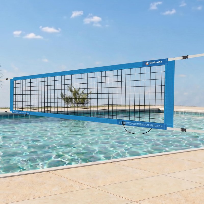 Olybeaka Pool Volleyball Net Only, Reinforced Anti-UV Replacement Pool Volleyball Net with Scoring Clamps, 15 ft Net - Easy Set Up and Long Lasting (Sky Blue)