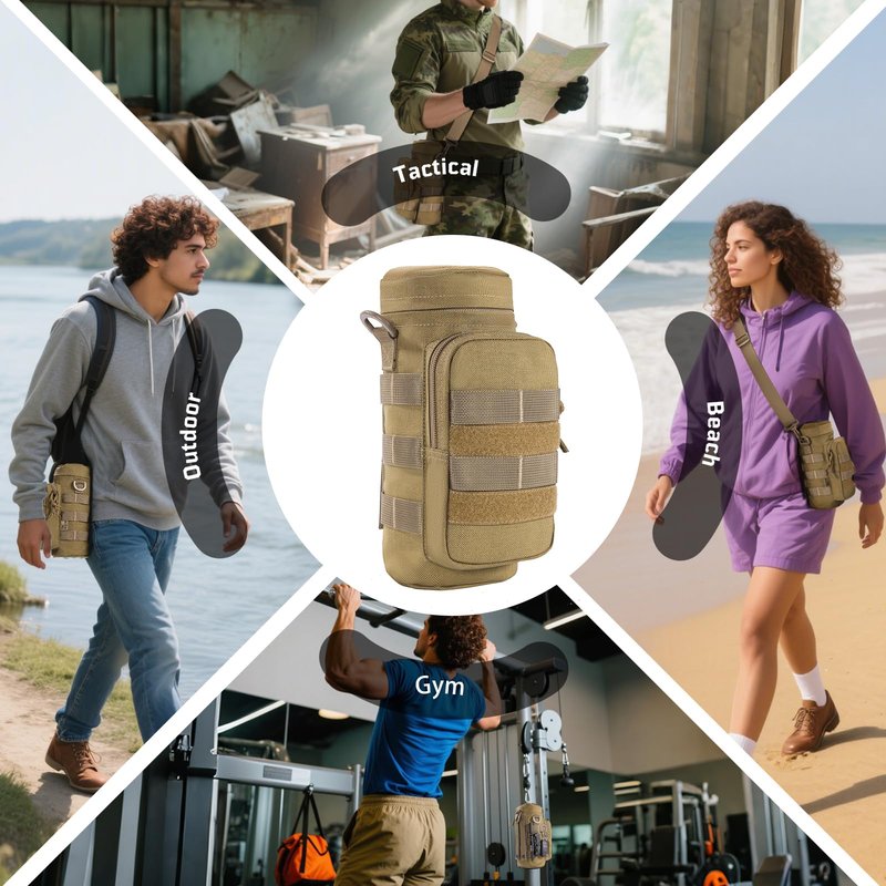OneTigris MOLLE Water Bottle Pouch, 32oz Tactical Water Bottle Holder with Front Pocket & Detachable Shoulder Strap, 1000D Nylon Bottle Carrier for Hiking, Camping, Backpack & Belt Carry