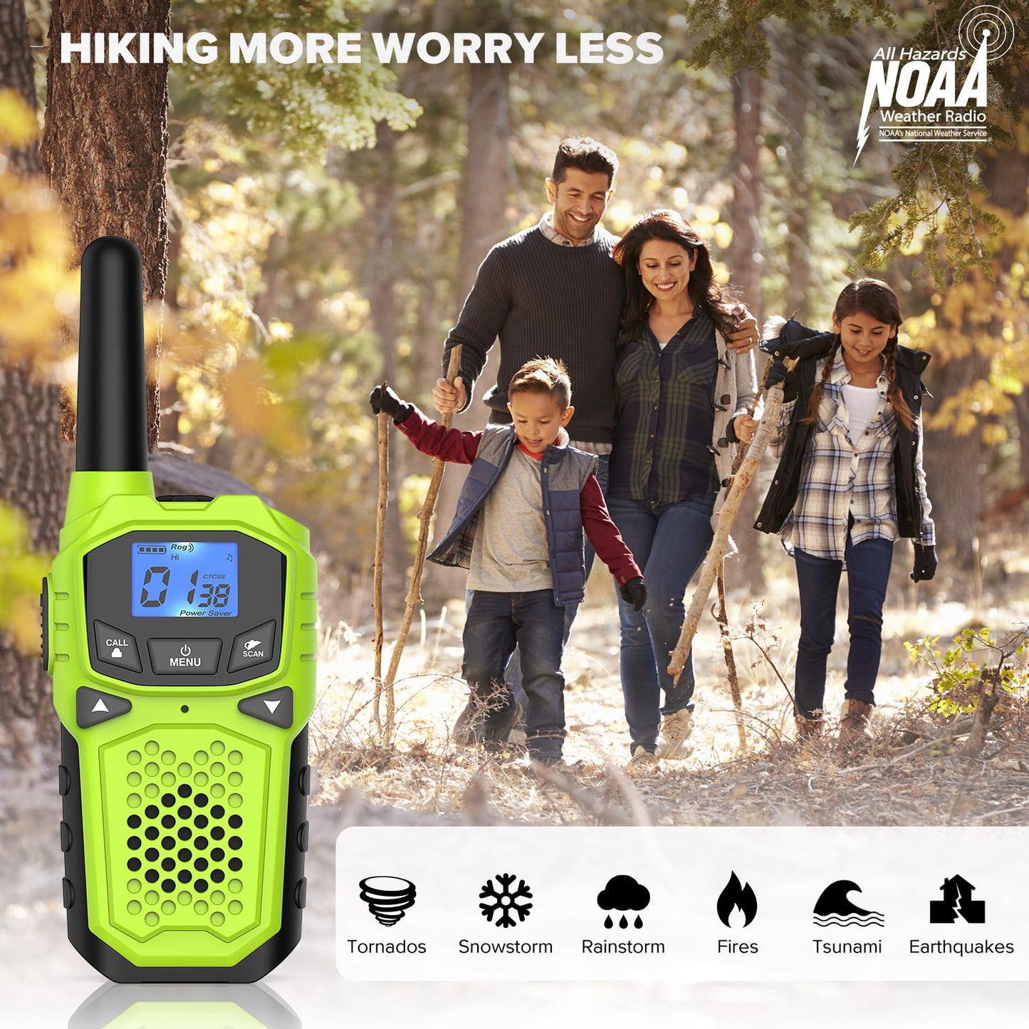 Walkie Talkies for Adults- WokTok Long Range Two Way Radio for Camping Hiking Hand Held Hiking Accessories Camping Gear Xmas Birthday Gift for Kids,SOS Siren,NOAA Weather Alert,2 Radios