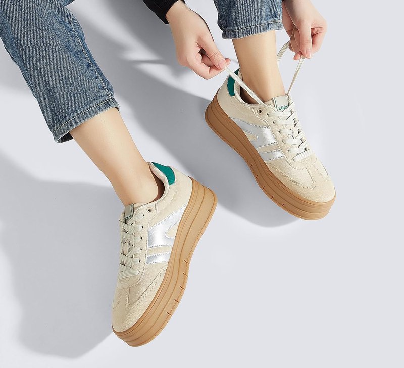 Women's Platform Sneakers - Retro Rubber Low Top Casual Tennis Shoes | Thick Sole Fashion