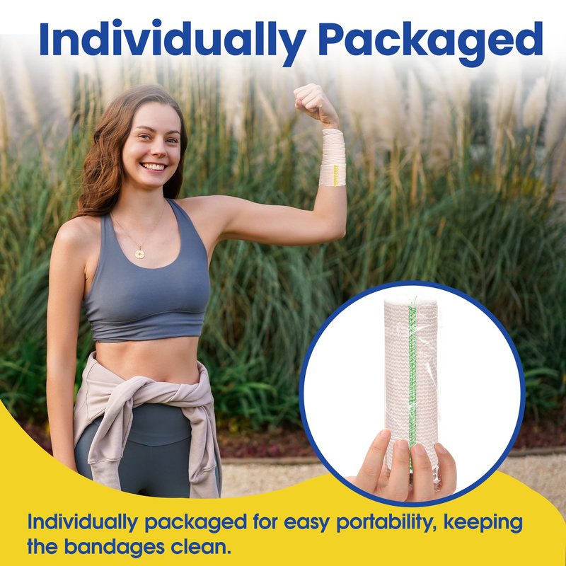 ZJCCTO 4 Pack Elastic Bandage Wrap | 6" Medical Bandage Wrap with Hook-and-Loop Fasteners on Both Ends Compression Wrap for Wounds Latex Free Stretch Bandage for Foot Arm Hand Ankle Injury