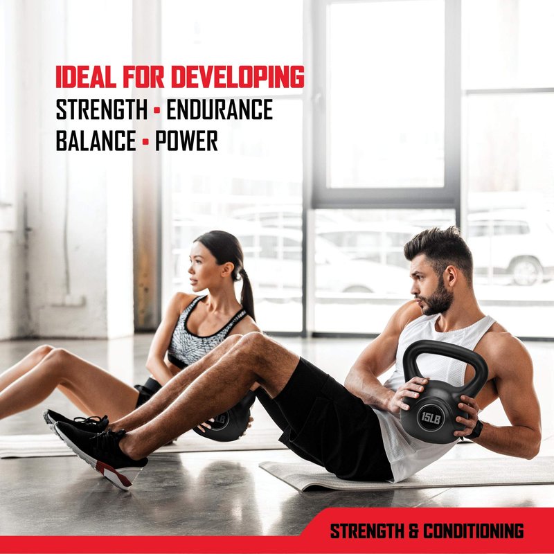 RBX Cement Kettlebell with Shock-Proof Plastic Coating - Kettlebell Sets for Home Gym and CrossFit Training, Comes in 4 Weight Options (5, 10, 15, 20 Pound Kettlebell Sets)