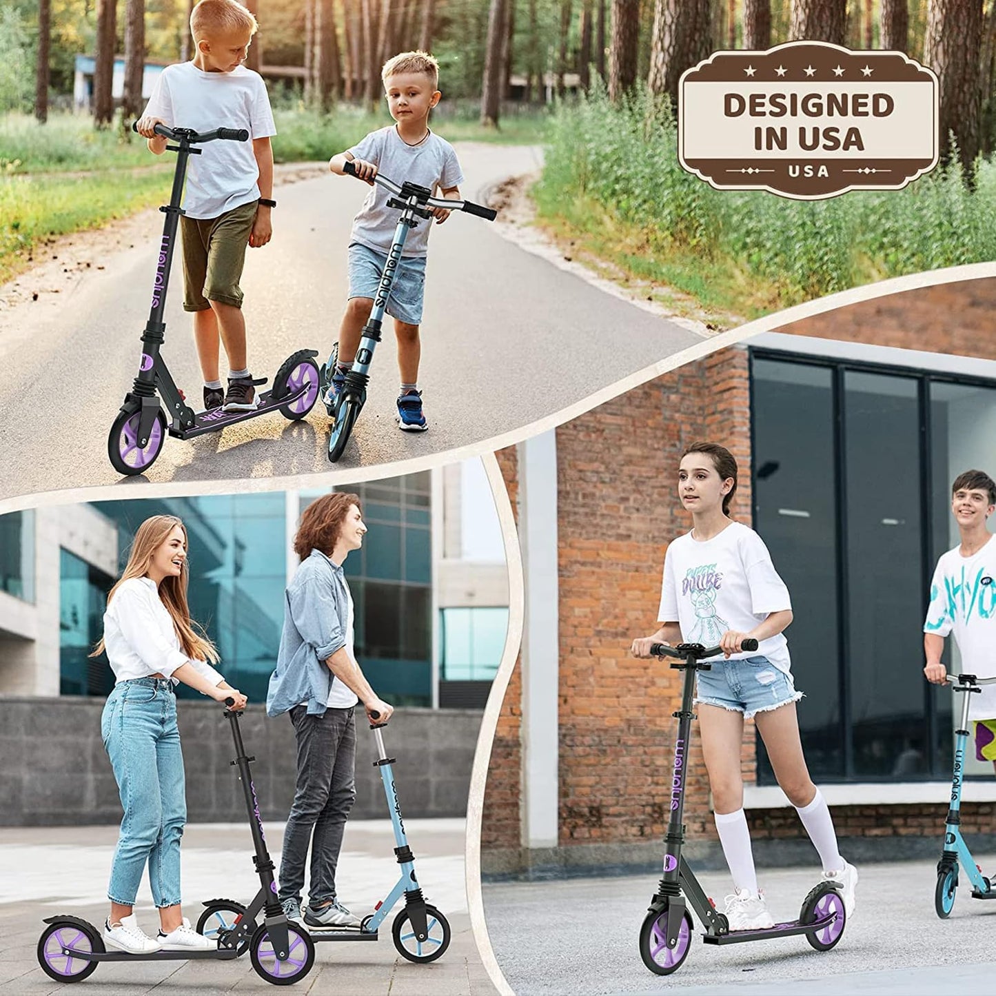WAYPLUS Kick Scooter for Ages 6+,Kid, Teens & Adults. Max Load 240 LBS. Foldable, Lightweight, 8IN Big Wheels for Kids, Teen and Adults, 4 Adjustable Levels. Bearing ABEC9