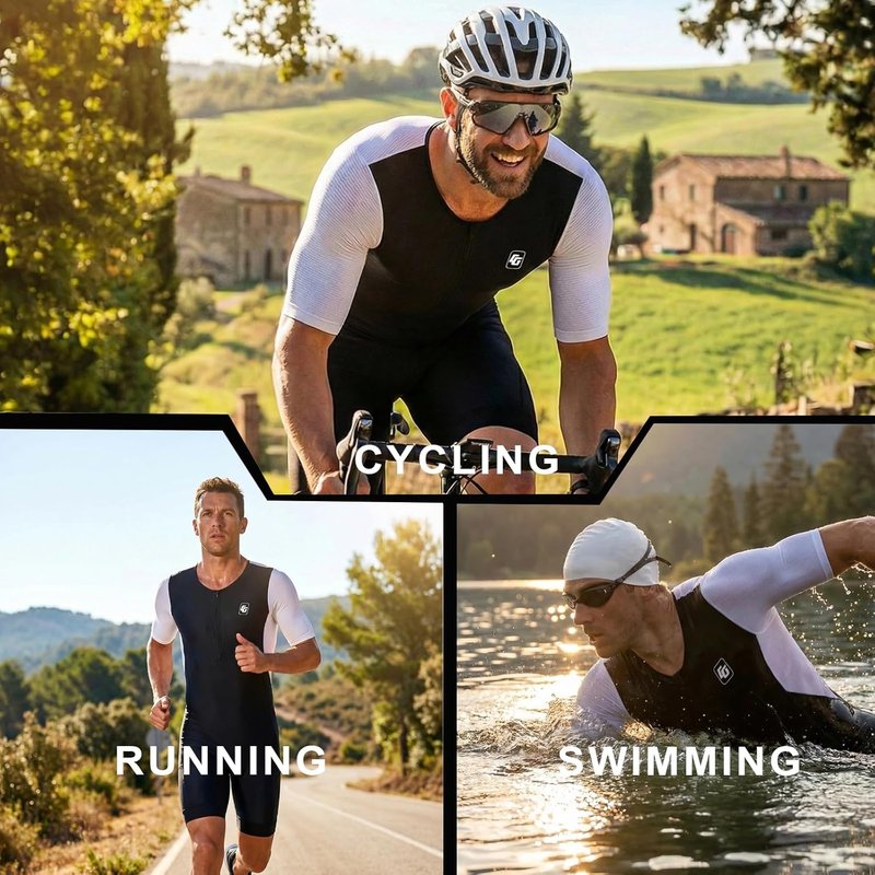 Men's Triathlon Suit - One-Piece Short Sleeve Trisuit for Swimming, Cycling & Running | Comfortable Fit