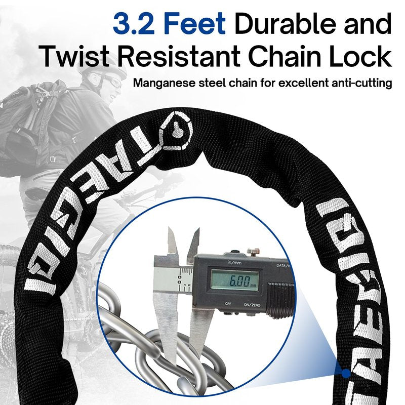TAEGIQI Bike Lock, 5 Digit Combination Heavy Duty Anti Theft Bike Chain Lock and 2 Keys, 3.2ft Long, High Security Bicycle Lock for Bike, Scooter, Door,Gate, Escooter