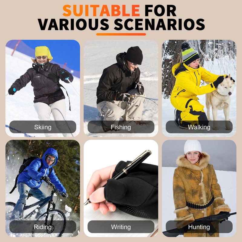 Heated Gloves for Men Women, Rechargeable Detachable Full & Half Hands Heated Glove Fingerless Electric Heating Gloves Hand Warmer for Work, Hunting, Skiing, Outdoor Work (Black, L)