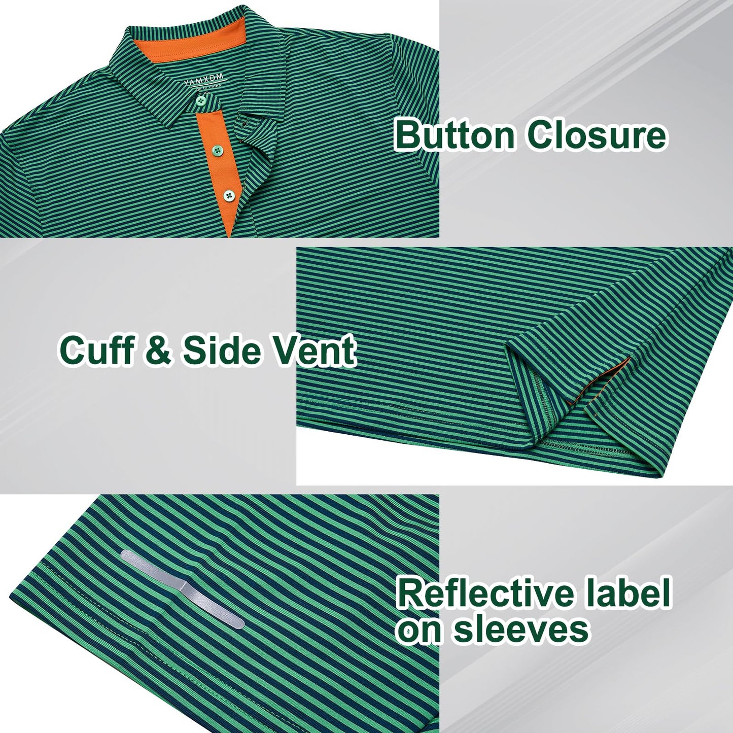 YAMXDM Golf Shirts for Men Moisture Wicking Short Sleeve Performance Sport Casual Striped Collared Mens Polo Shirt Green XL