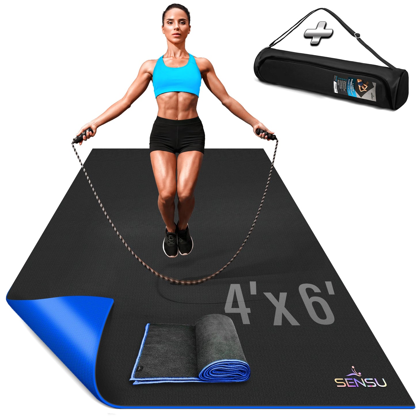 Sensu Large Exercise Mat – 7' x 5' x 8.5mm Extra Thick – Durable and Shoe-Friendly Workout Mat for Home Gym – Non-Slip Fitness Mat for Strength Training, Stretching, Cardio, and Balance Exercises