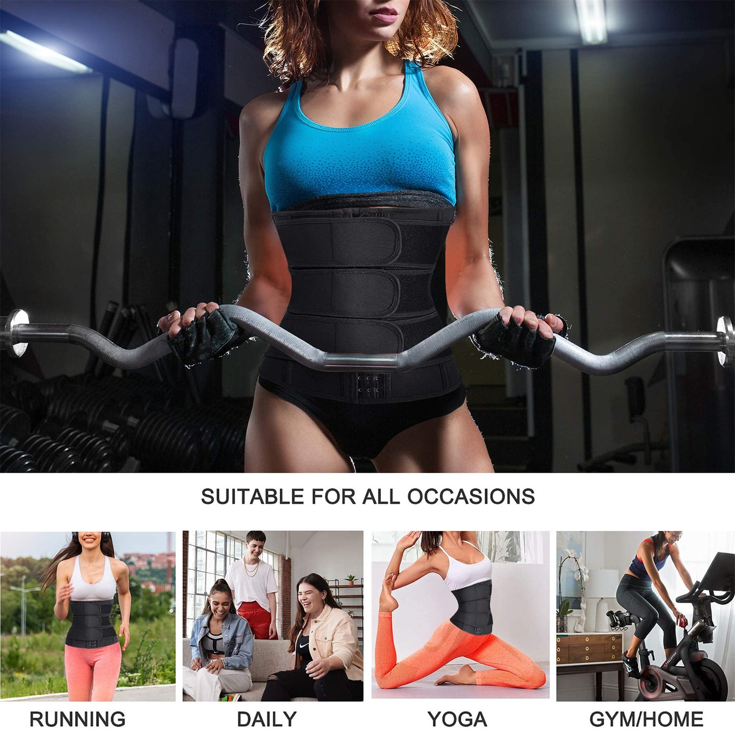 Eleady Wowen Sauna Waist Trainer Trimmer Belt for Weight Loss Corset Slimming Body Shaper Cincher Workout Sweat Sport Girdles (Black, Large)